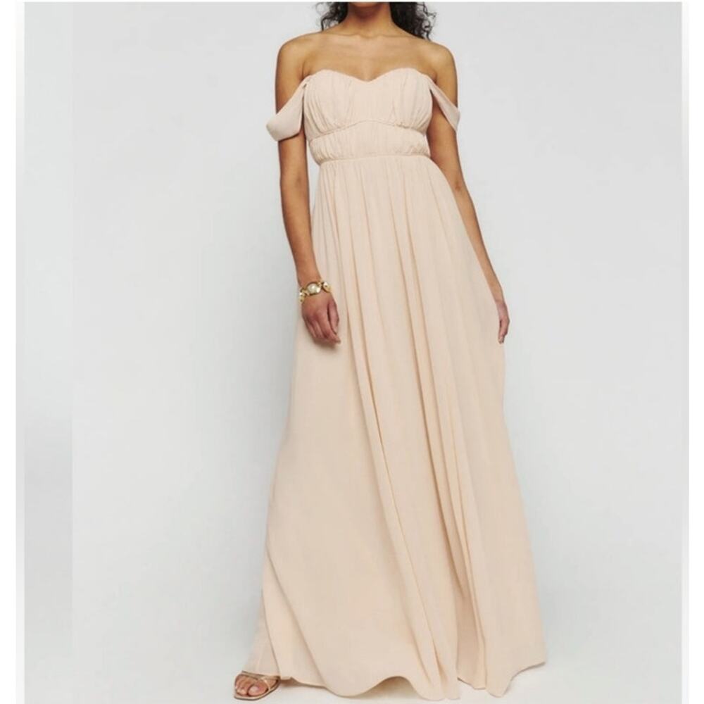 Reformation Jayde Dress Size 2 Prosecco Bridesmaid Maxi Cream Off the Shoulder